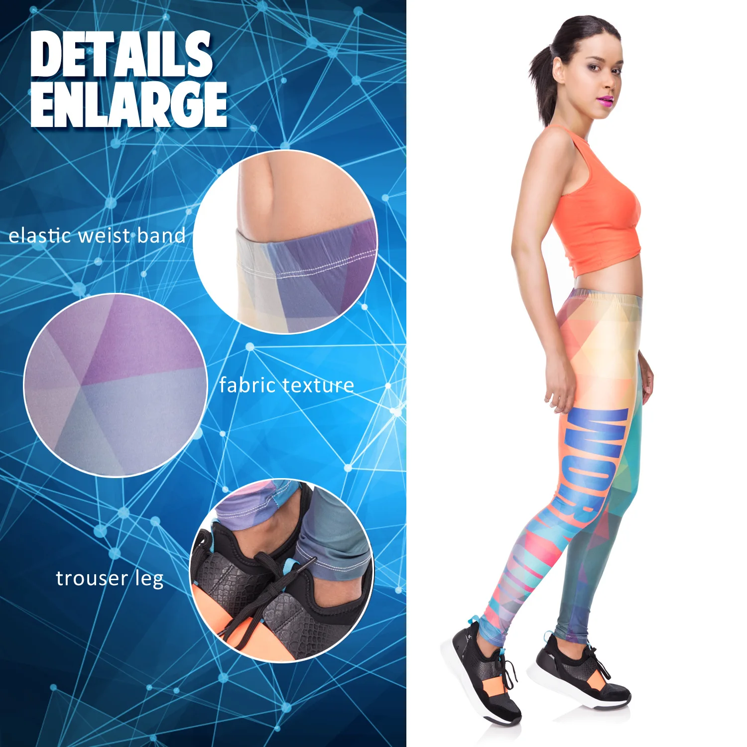 Geometric stripe European-American printed nine minute pants high-waisted sport large size leggings for women