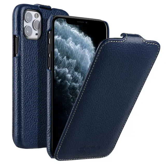 Case for iPhone 11 Pro X XS XR Max Luxury Genuine Leather Flip Cases Handmade Folio Leather Cover for iPhone 11 Dark Blue