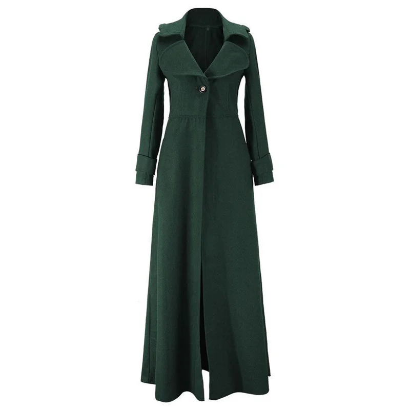 Осенне-зимнее шерстяное пальто Женская мода с отворотом тонкая Длинная парка пальто кнопка для ветровки шерстяное пальто женский длинный Тренч Верхняя одежда 5