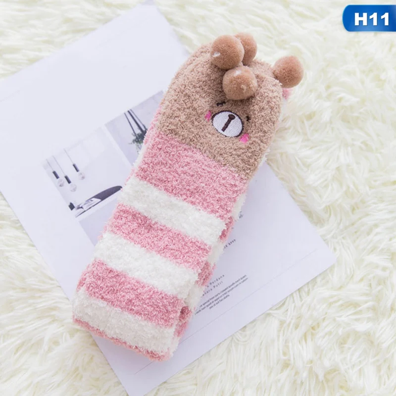 H11 1 пара бархатных гольфов кораллового цвета с героями мультфильмов милые теплые удобные толстые длинные носки зимние гольфы в полоску - Цвет: H11