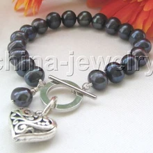 DYY 913+++ красивый " 10 мм черный круглый браслет из пресноводного жемчуга