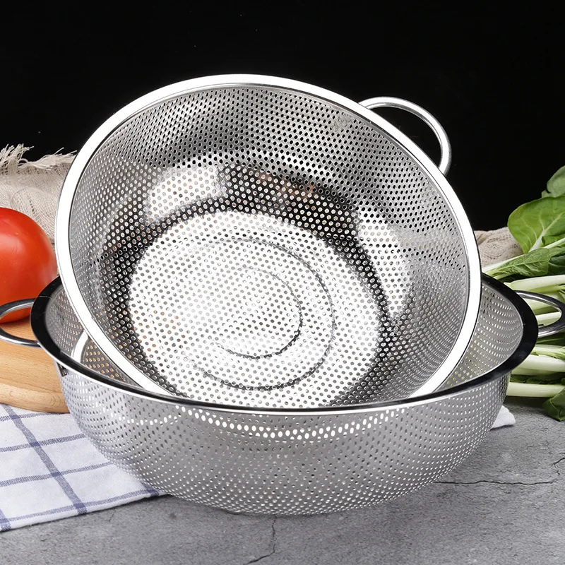 Круглый из нержавеющей стали, микро-перфорированный сито для пищевых продуктов сетчатый дуршлаг промывание промывки пасты овощей Лоток фруктов бассейна