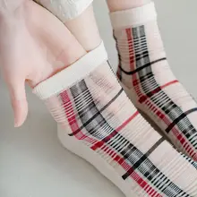 

New Spring Summer Women Socks Kawaii Funny Mesh Transparent Lattice Middle Tube Cute Socks Harajuku Thin Breathable Sock