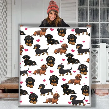 

Lovely animal dog Dachshund 3D CUSTOM SHERPA FLEECE PHOTO BLANKET FAN birthday gift to my family son daughter mom