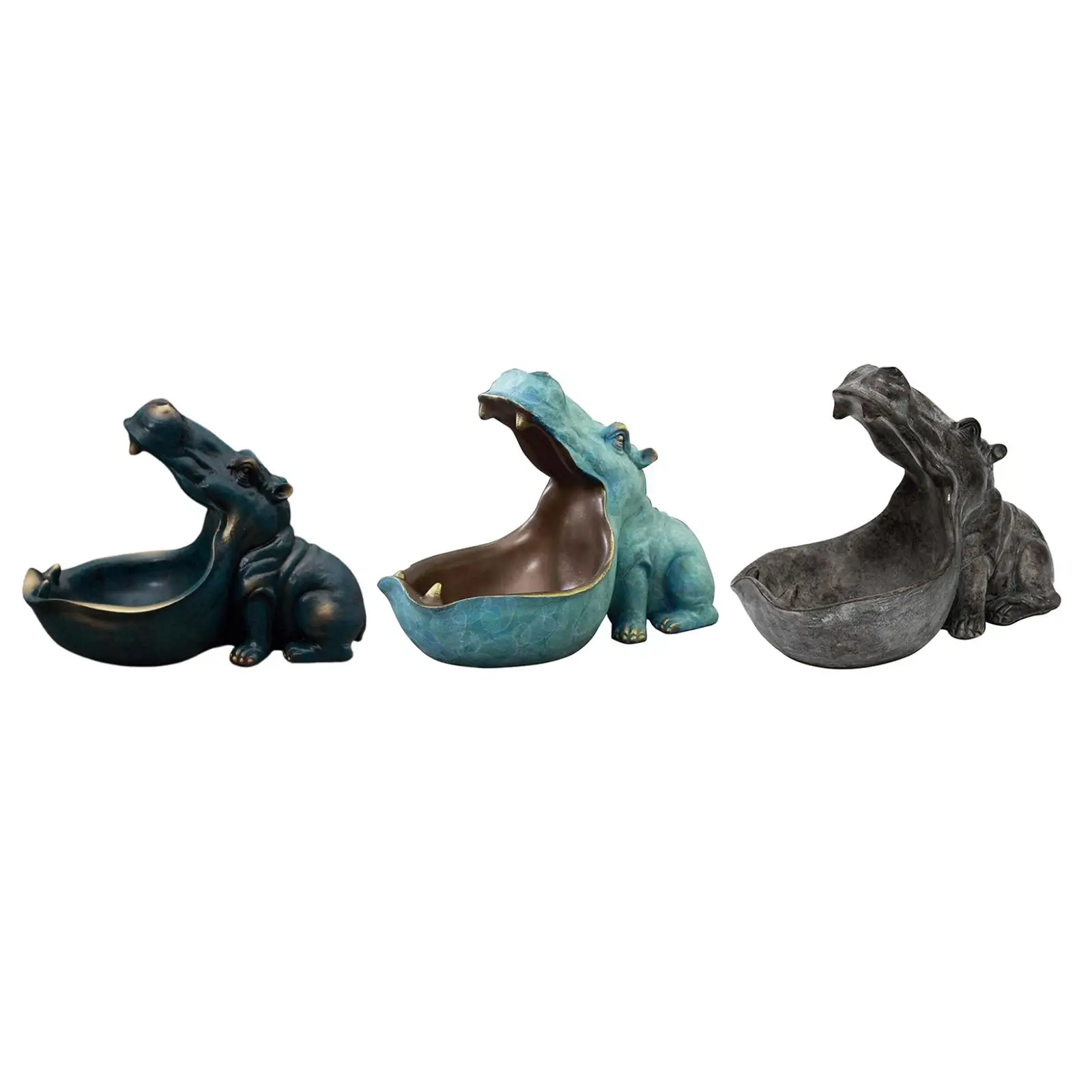 Resin Storage Tray - Hippopotamus Shape Catchall for Change Keys Ring Makeup Perfume Home Ornament Statue