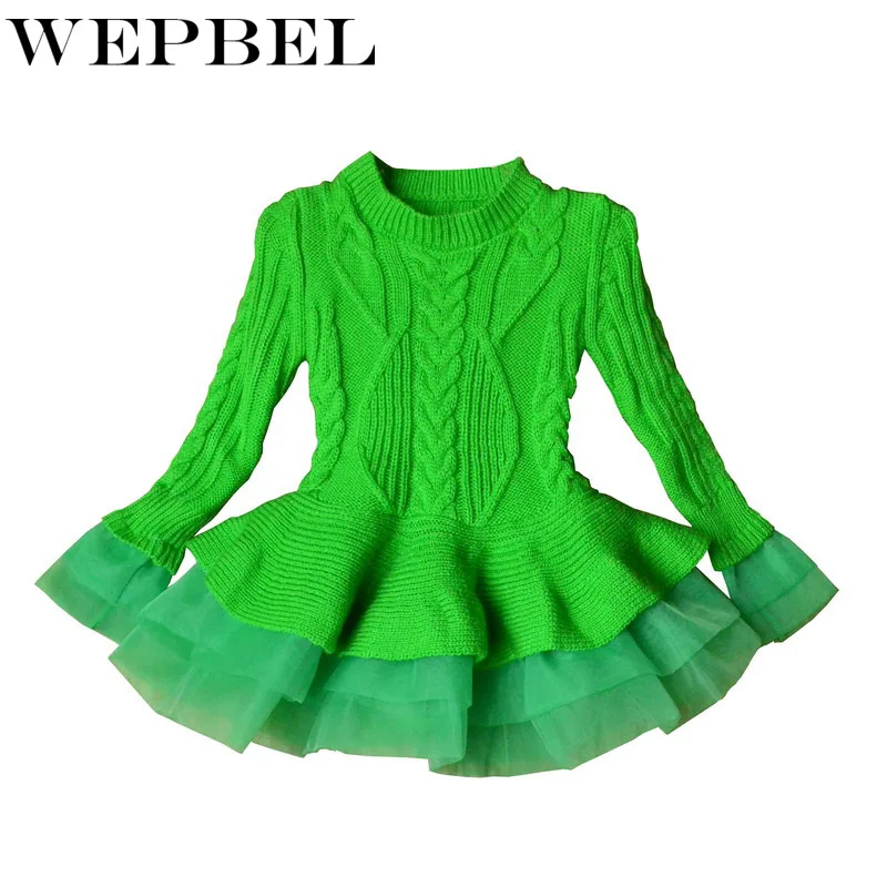 WEPBEL/плотное теплое платье Forzen для девочек; платья для свадебной вечеринки; вязаная шифоновая зимняя детская одежда для девочек; одежда для детей; платье для девочек