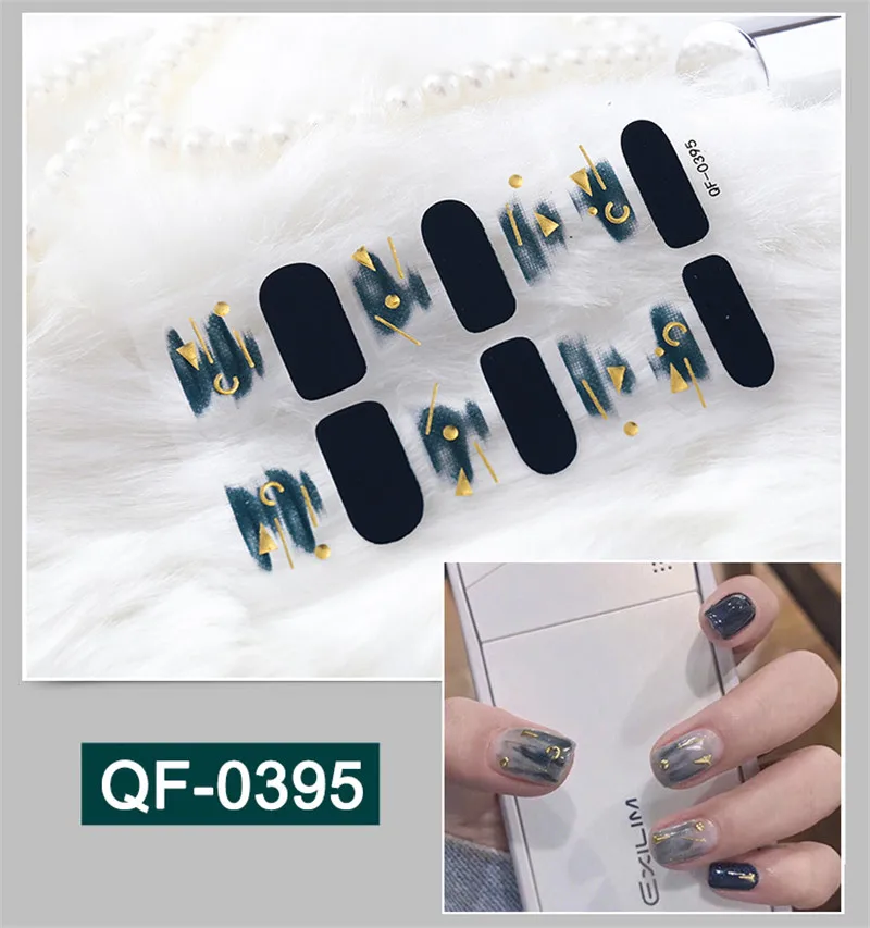 Lamemoria 14 типсов/лист Луна и звезда блестящая металлическая наклейка для дизайна ногтей полностью водонепроницаемая Нетоксичная клейкая наклейка Типсы для маникюра - Цвет: QF-0395