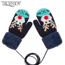 TRUENJOY, женские вязаные зимние перчатки, Рождественский трикотаж, зимние теплые толстые перчатки, варежки для девочек