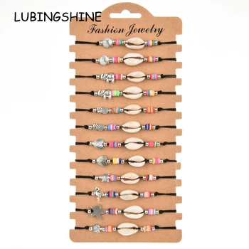 Bohemian 12pcs/lot Shell Turtle Charms Braided Bracelet for Women Child Animal Adjustable Rope Chain Yoga Anklet Jewelry Gift