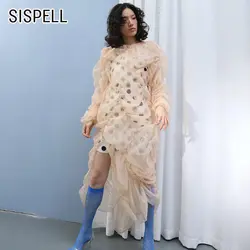 SISPELL перспективное платье с рюшами для женщин, с круглым вырезом, с пышными рукавами, платье в горошек, хит, цвет ассиметричный жилет, платье
