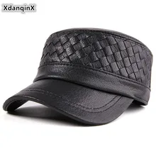 XdanqinX Кепка Snapback шляпа из натуральной кожи мужские кожаные армейские Кепки из овчины регулируемый размер мужская плоская кепка среднего возраста папа s