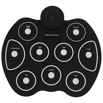 

9 pads Professional Drum Pad Foldable Silicon Kit with USB Portable Cylinder Stick Electronic white&Black