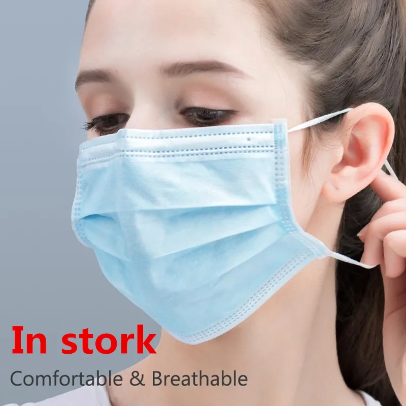 

100 Pcs Disposable Mask Melt-blown Cloth Dust Mask Mouth Blue Mask High Quality Adult Child Filtering Sanitary Protection Mask