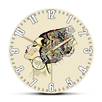 

African Woman Portrait with Hat Black Beauty Painting Art Printed Wall Clock Afrocentric Home Decor Quiet Non-ticking Wall Watch