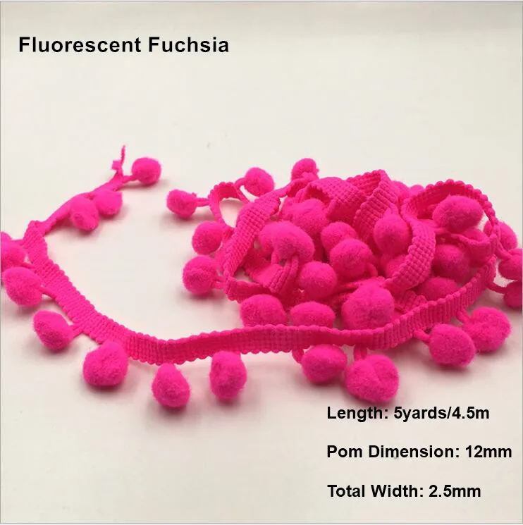 Lav05 Fuchsia 5 Ярд пятнистая лента красочное кружево с помпонами отделка шар бахрома кружево лента Вязание для ткани или сумки DIY Швейные аксессуары - Цвет: Lav05 Fuchsia