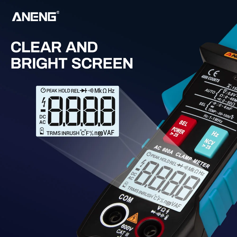ANENG ST205 4000 отсчетов Полный Интеллектуальный диапазон True RMS цифровой мультиметр клещи AC/DC напряжение NCV сопротивление Авто Диапазон