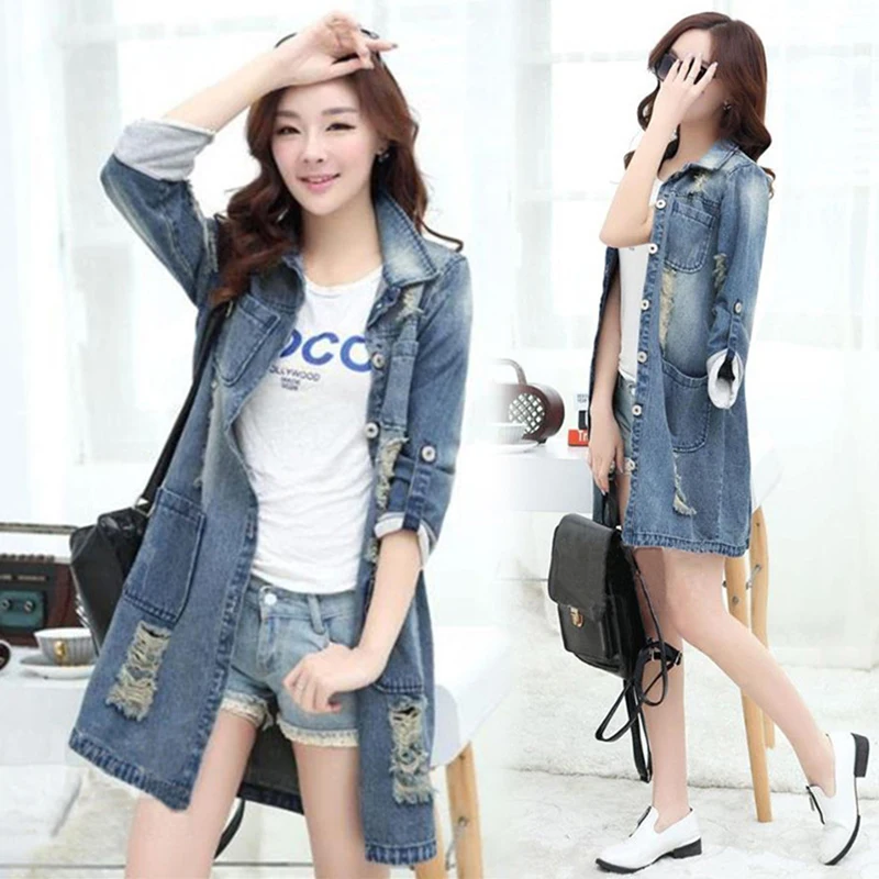 

New Spring autumn Women's Long Denim Coats Korea Loose Hooded Jeans Overcoat Casual Plus size Denim Female Windbreaker Jacket 4X