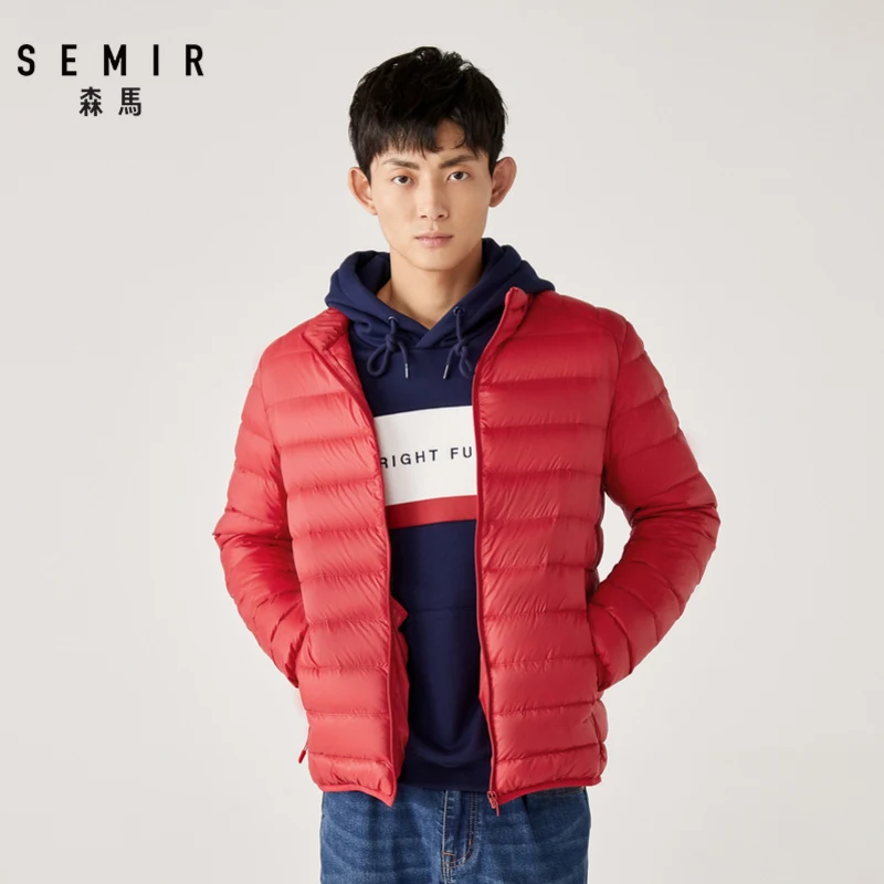 SEMIR короткий пуховик для мужчин, зимняя мужская трендовая куртка с воротником, 90 бархатная модная мужская Молодежная однотонные трендовые пальто