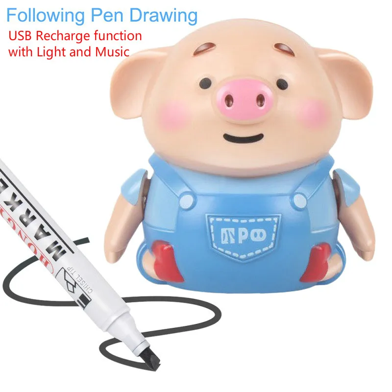 

Cute Pig with Music Inductive Train Magic Pen Educational Toy Cartoon Robot penguin Follow Any Line You Draw Drawn Dog Xmas Gift