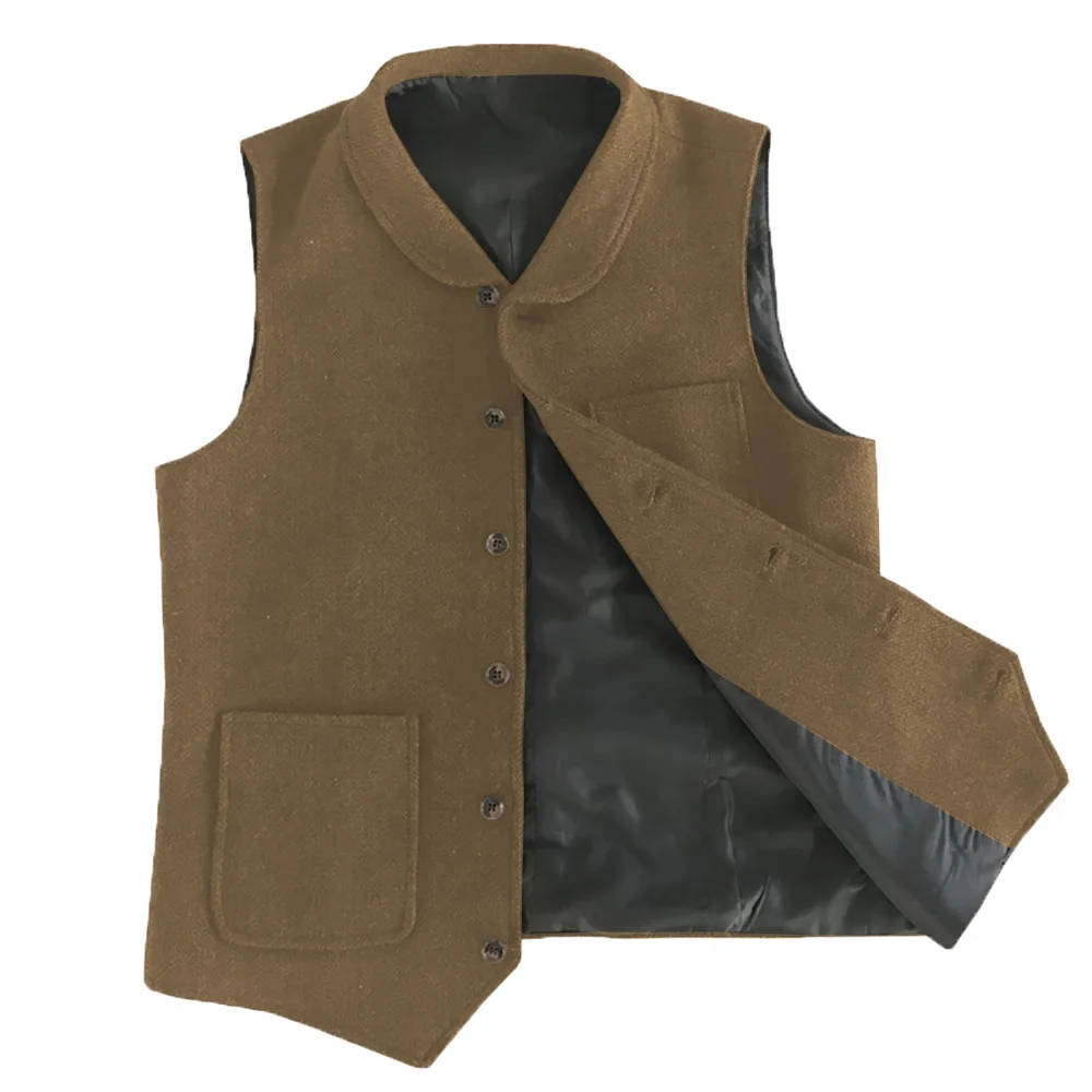 Men Suit Vest Lapel Retro Casual Waistcoat  Wool Houndstooth Formal Business Vest Groomman For Wedding Prom Best Man 5