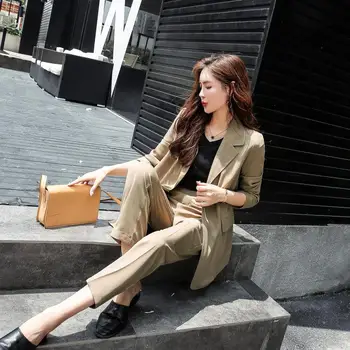

Women's Suit 2019 Spring and Autumn New Temperament Slim Fashion Black Professional Two-piece Set Suit Women's Pantsuit