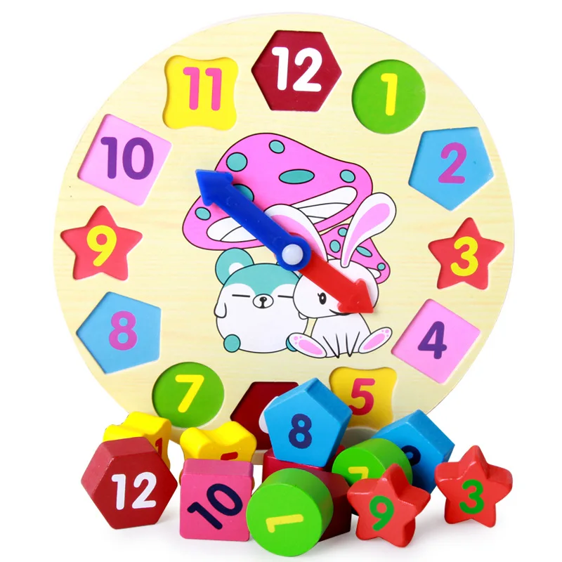 

Wooden Blocks Toys Digital Geometry Clock Toy Figure Blocks Montessori Learning Kids Educational Wood Toy For Children Baby