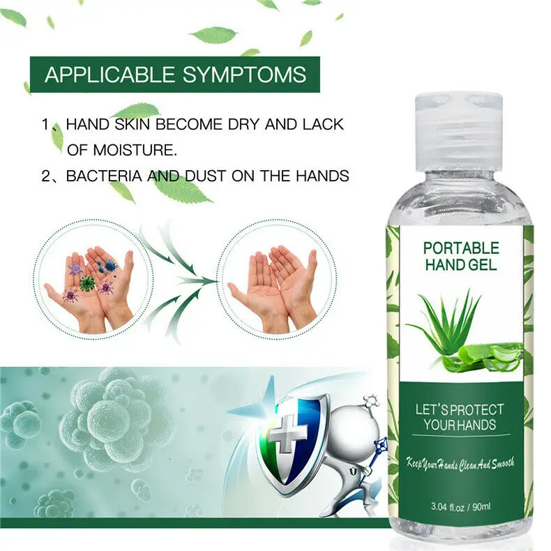 

90ML Disposable Portable Aloe Vera Hand Cleaning - Alcohol Hand Gel 75% Kills 99% Bacteria