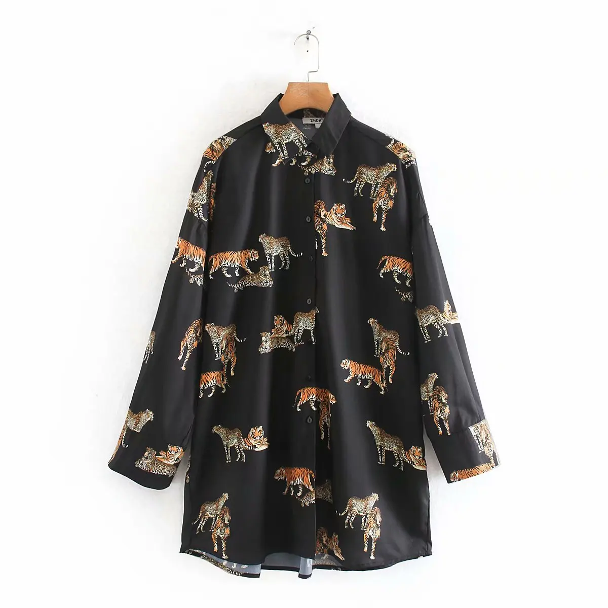Рубашка с принтом тигра, леопарда, животных, Европейская мода, рубашки бойфренда, женские топы с длинным рукавом, большие размеры - Цвет: black