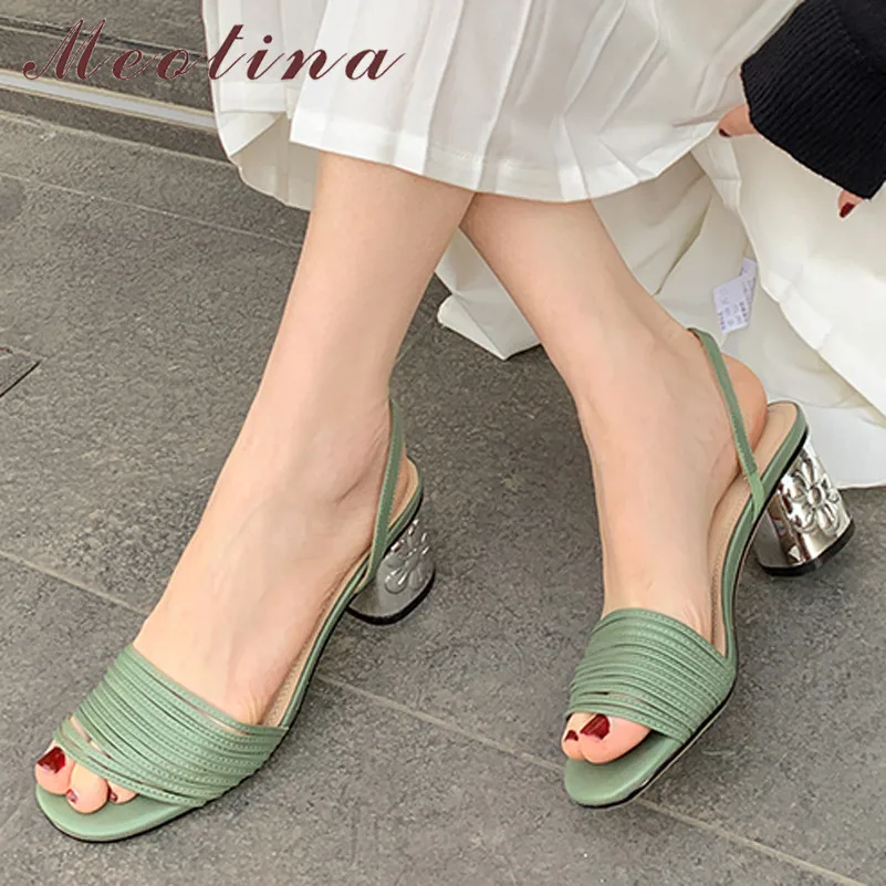 Meotina/босоножки из натуральной кожи на высоком каблуке Женская обувь с узкими