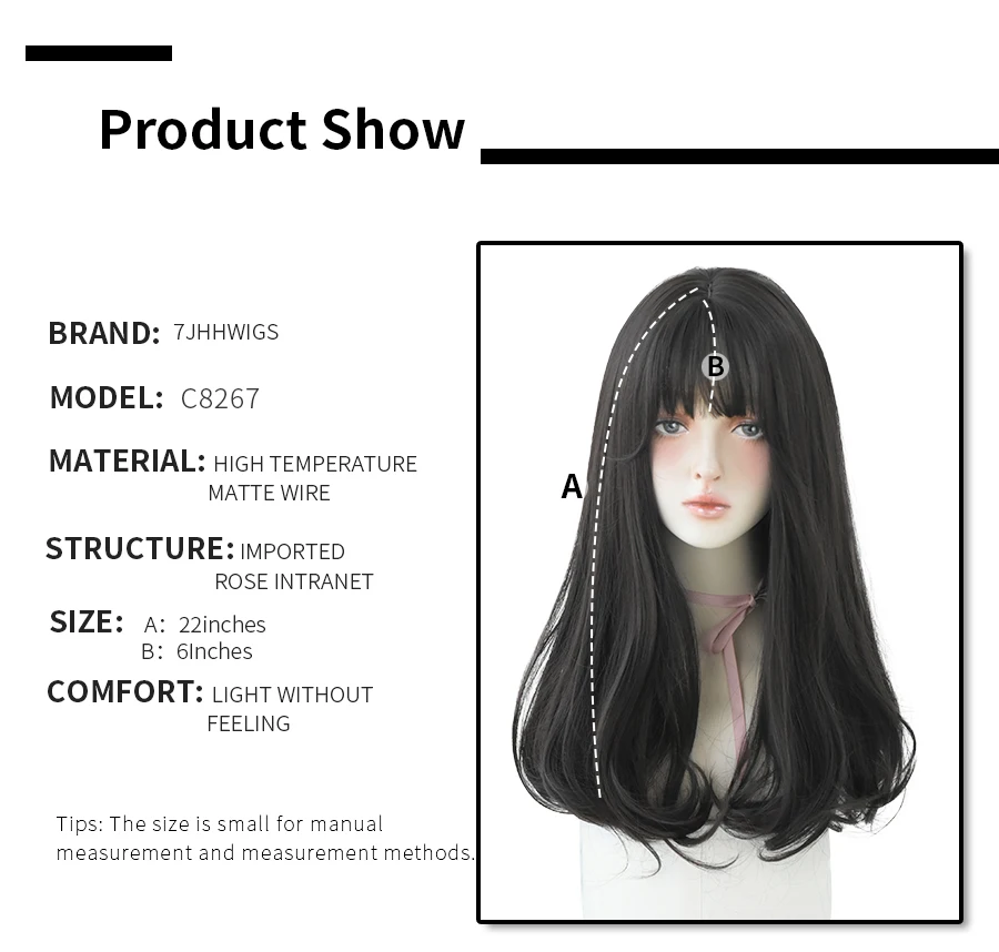7JHH WIGS Light Brown Wig For Women With Fringe Fashion Heat Resistant Mid-Length Synthetic Wig