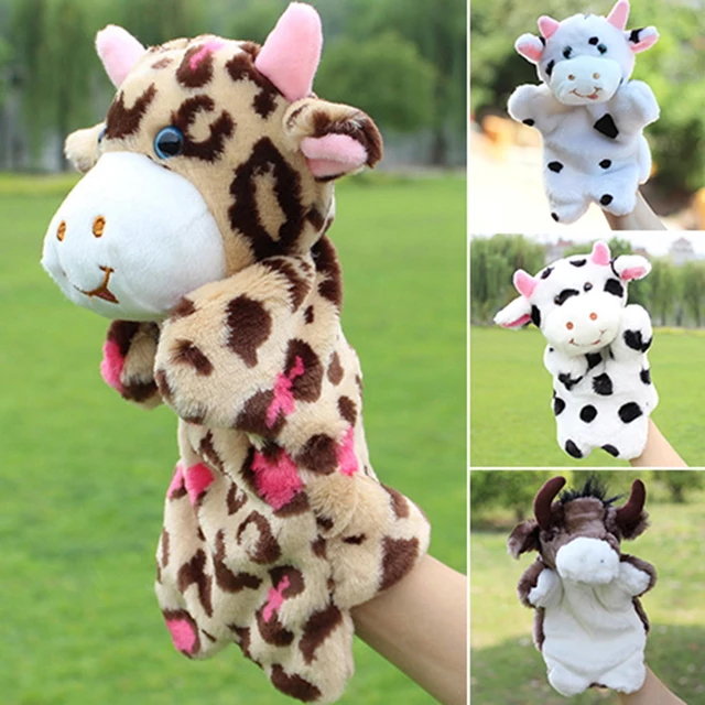 Animal Plush Hand Puppets Soft Stuffed Plush Cow Ox Doll Glove Hand Puppets for Kids Pretend Telling Story Playing Doll Toy 2