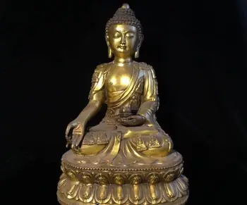 

Copper Satue 15'' Tibetan bronze gold plating carved lotus buddha Figure Sakyamuni Gautama