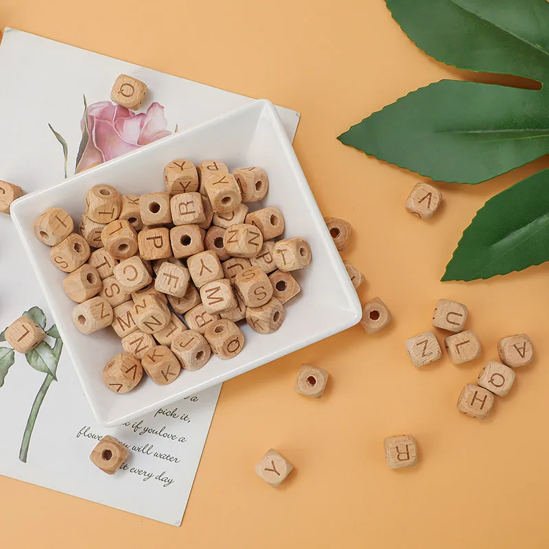10Pcs Letter Beads Silicone Beads Baby Chewing Alphabet Wooden For Personalized Name DIY Teething Necklace 12mm
