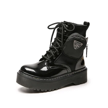 

Platform Boots Women Fashion Autumn Ankle Boots Pocket Design Motorcycle Boots Thick Bottom Chunky Shoe Lady Marten Boot Size 41