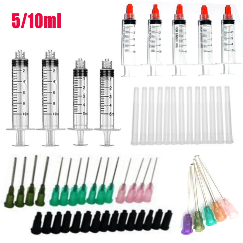 1/5pcs 5/10ml Capacity Syringe Crimp Sealed with Blunt Needle Tips & Caps Transparent Syringes For Industrial Glue Oil Ink Usage Cabinet Locks