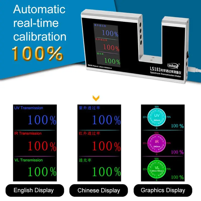 LS183 спектр передачи метр тестер для плёнки Стекло окно оттенок измерения ИК 950nm УФ 365nm VL 380-760nm 3 в 1 Функция