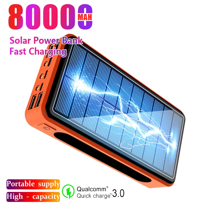 80000mAh Солнечное зарядное устройство для мобильного телефона быстрой зарядки