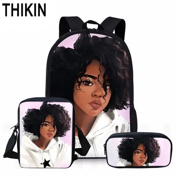 

THIKIN African Girls Print Schoolbag Art Women Pattern Book Bags Teenagers School Backpack Child Personalized Mochila Custom