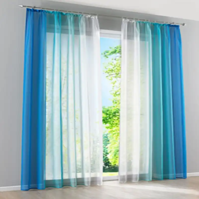 2pcs Set Simple Gradient Tulle Curtains Blue Orange Gray Semi