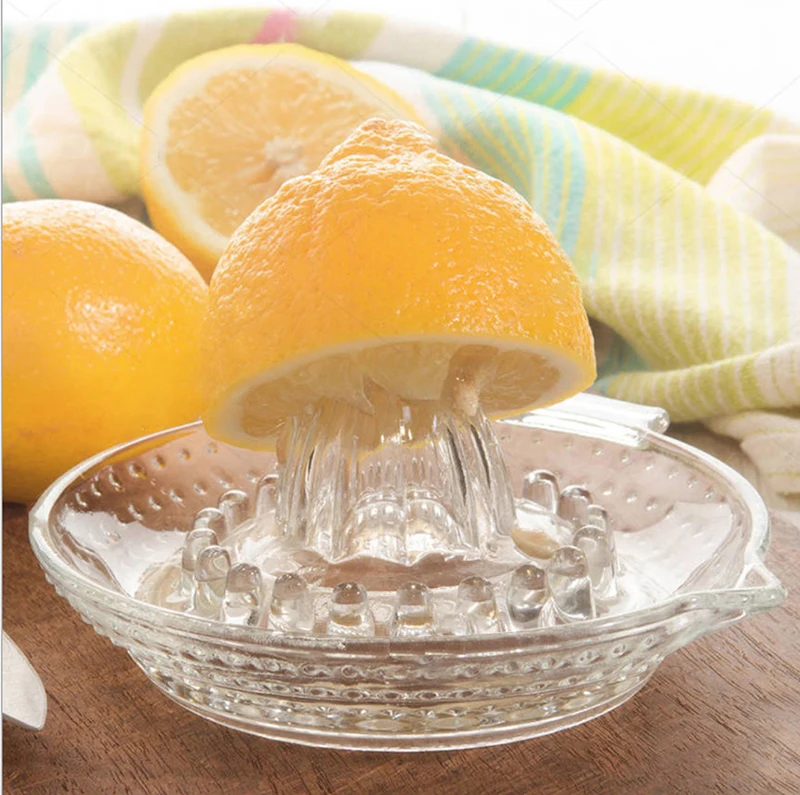 DESTALYA Exprimidor de limón zumo de lima exprimidor de cítricos extractor manual con mango y boquilla para vertir fruta vidrio transparente pesado Escariador de mano de cristal naranja lima 