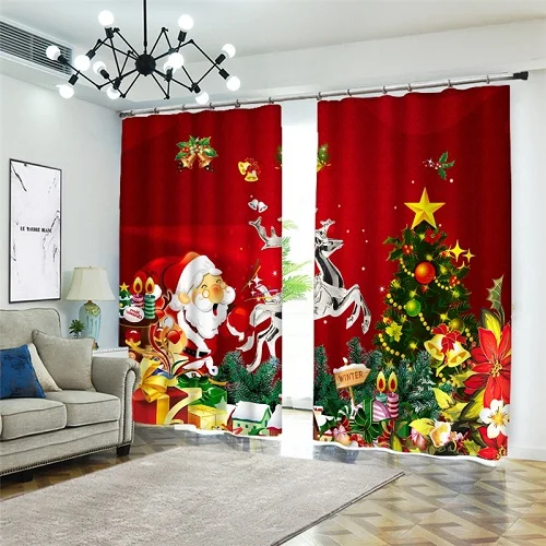 3D Curtain Красные рождественские занавески с 3D принтом, занавески для гостиной, стереоскопические Цветочные украшения для спальни, кухонные занавески, занавески - Цвет: 3D Curtain