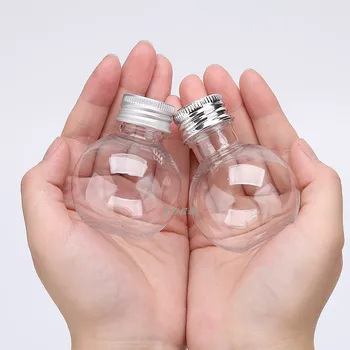 

50pcs Net red small clear plastic bottles party 60ml round ball candy snack box creative cute packaging cosmetic bottle with lid