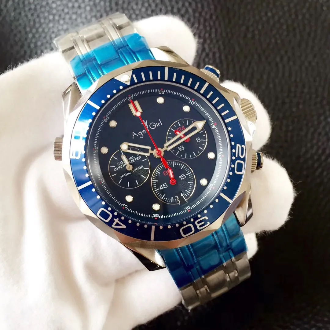 

Luxury Brand New Men Professional Sport Watch Fashion Stainless Steel Black Blue Chronograph Sapphire Waterproof Watches AAA+