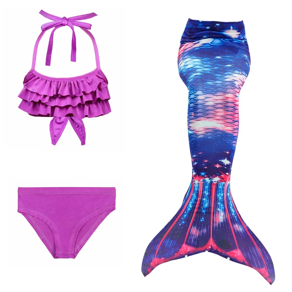 Детский купальник с хвостом русалки и монофином для девочек; комплект бикини для костюмированной вечеринки; костюм на Хэллоуин для детей; Рождественский подарок для девочек