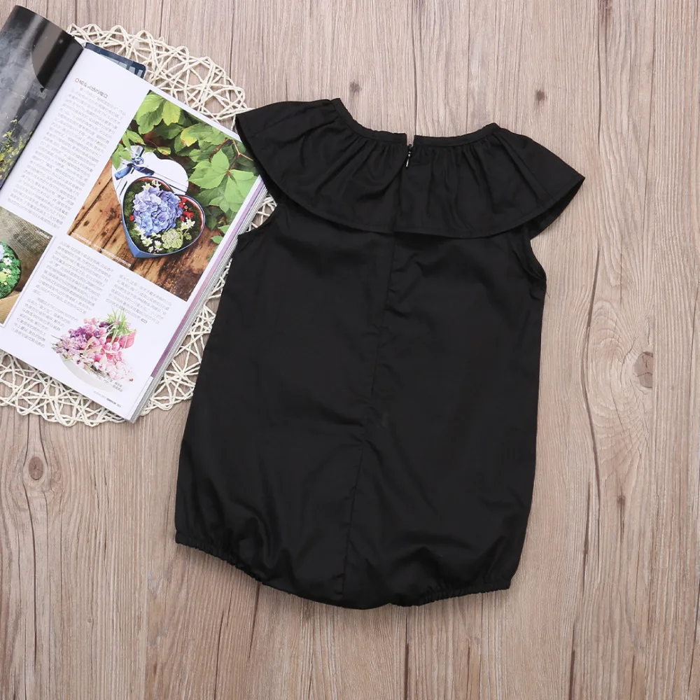 Black Ruffle Collar Baby Girl Rompers One Piece Sunsuit 1-5T