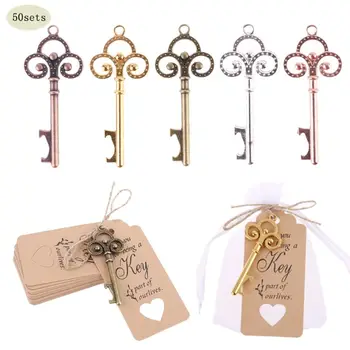 

50x Vintage Key Bottle Opener with Tag Card Bag Wedding Party Favors Souvenirs M0XD