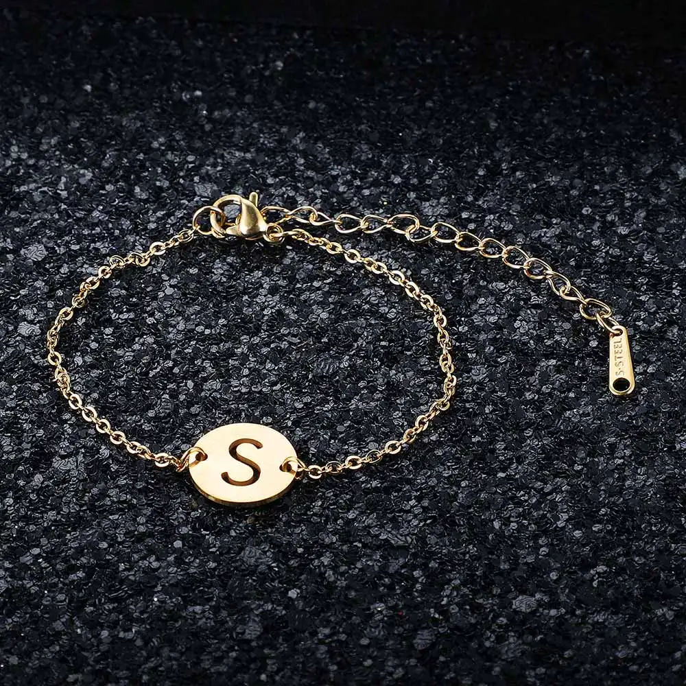 Fabulous Real Stainless Steel Gold Filled A-Z Initial Name Letter Charm Bracelet for Women Female - Окраска металла: JN008-S
