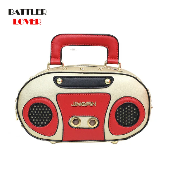 Women Radio Shape Handbag 2020 Clutches Crossbody Flaps Female Acrylic Fashion Box Rivet Audio Messenger Bags Feminina