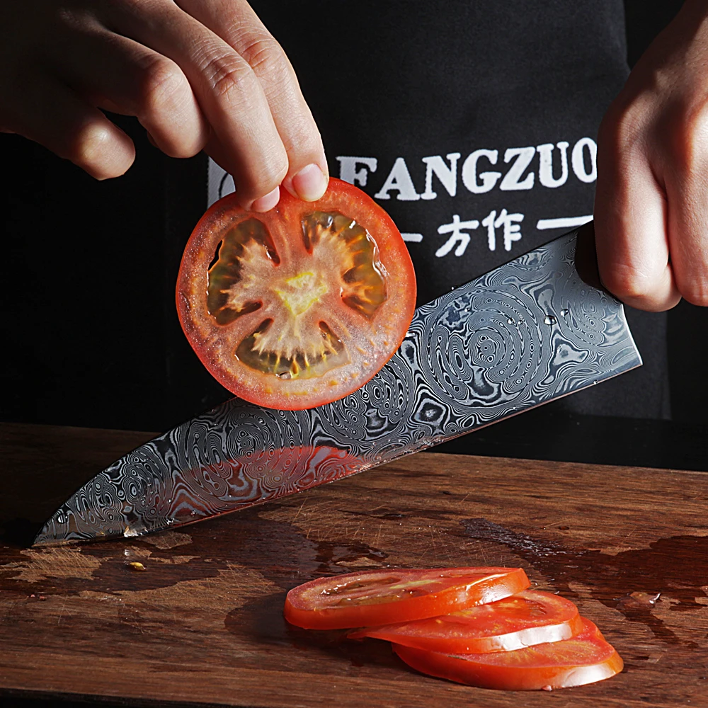 FANGZUO дамасский поварской нож 8 дюймов дамасский кухонный нож затвердевающий дерево HD VG10 Японские Стальные Кухонные ножи кухонные инструменты