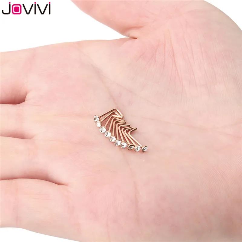 JOVIVI 10 шт. нержавеющая сталь 2,5 мм страз 20 г серьги в нос, гвоздики кость ноздрил Pin L форма Бар пирсинг тела ювелирные изделия 4 цвета
